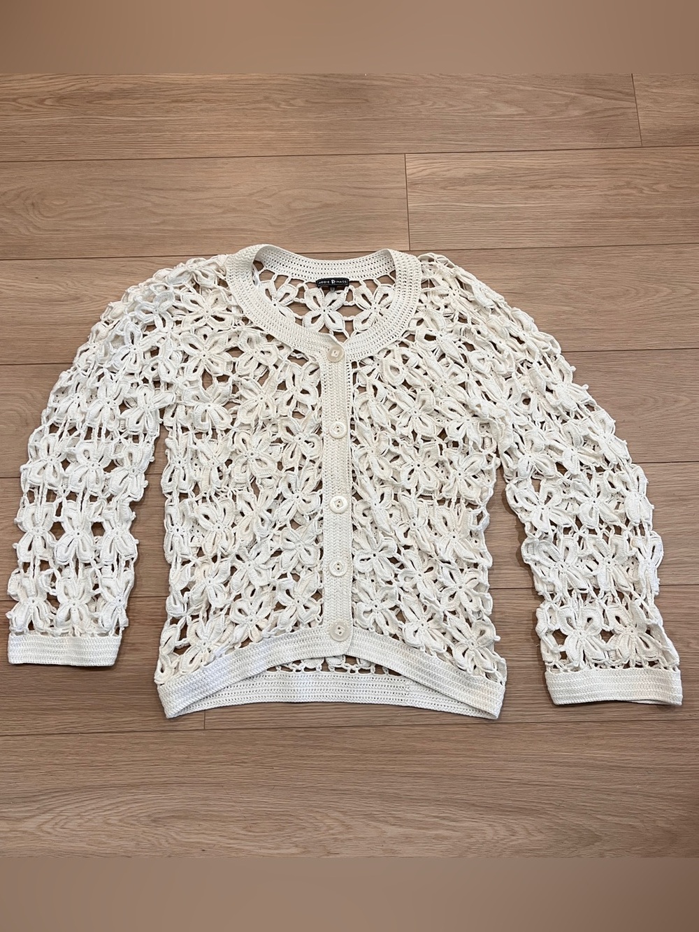 Abbie Mags Cream Floral Crochet Cardigan Boho Cottagecore XL